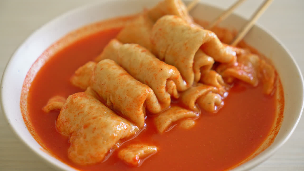 odeng - brocheta de pastel de pescado coreano en sopa picante coreana - estilo de comida callejera coreana-1