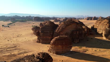 drone shot desert in saudi arabia. sandstone rocks and hot summer sun