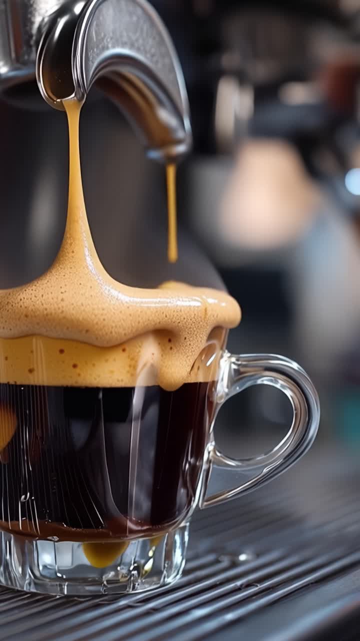 Catturare l'Espresso Perfetto: Un Viaggio Passo Dopo Passo dalla Preparazione alla Schiuma Ricca Durante la Preparazione del Caffè in un'Elegante Tazza di Vetro