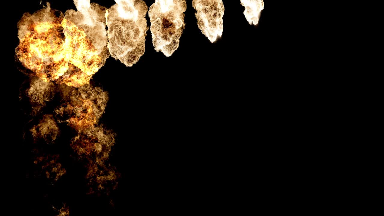 검은 화면의 중앙을 향해 왼쪽에서 오른쪽으로 발사되는 불꽃