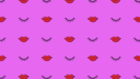 Animation-Von-Lippen-Und-Wimpern-Wiederholt-Auf-Rosa-Hintergrund