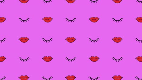 animación de labios y pestañas repetidas en fondo rosa