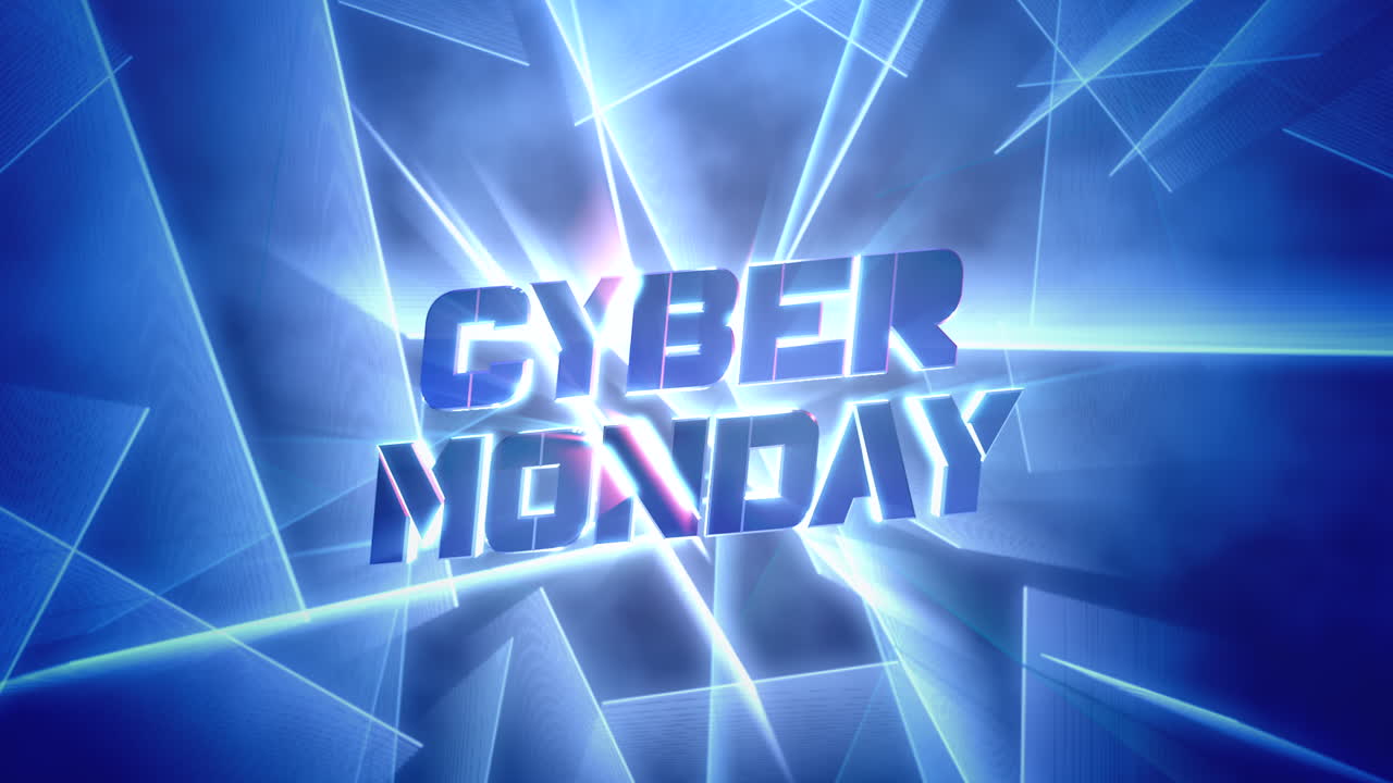Cyber Monday med blå neonlinjer