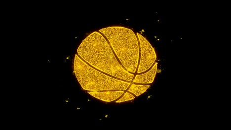 basketball  icon sparks particles on black background.