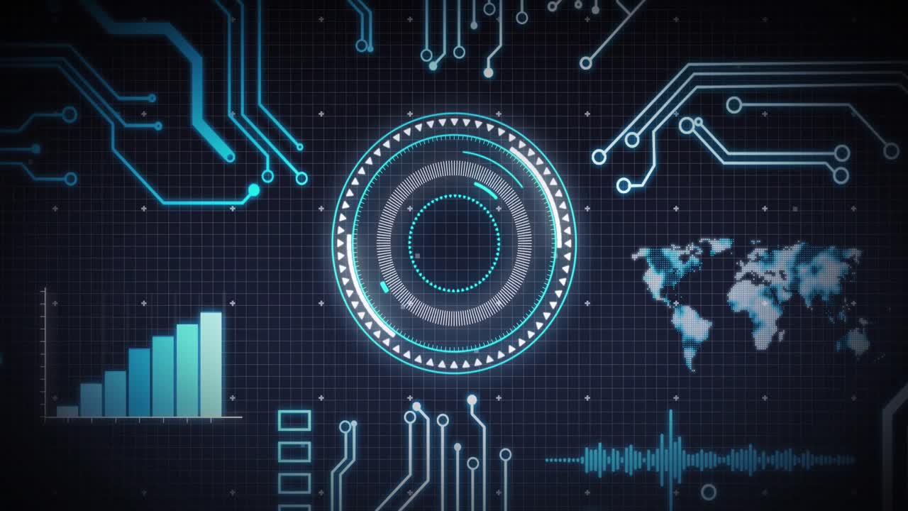 Animation of scope scanning and computer circuit board with data processing