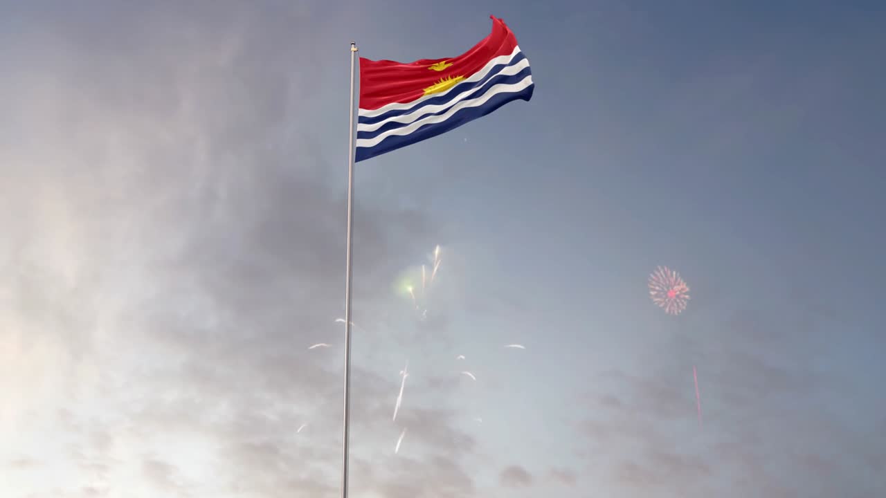 Bandiera di Kiribati con sfondo di fuochi d'artificio