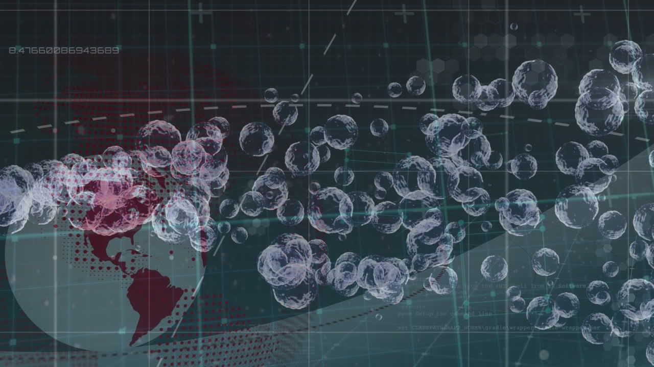 animación de un globo girando sobre más globos flotando sobre un fondo negro