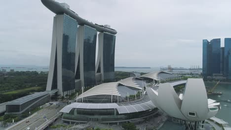 marina bay sands and convention centre, singapore - aerial view