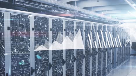 animation of data processing and microprocessor connections against computer server room