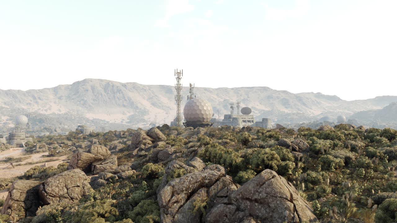 낮 시간 동안 거친 산악 지형에 위치한 군사 기지