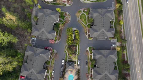 Town-down-aerial-of-an-apartment-complex-in-America