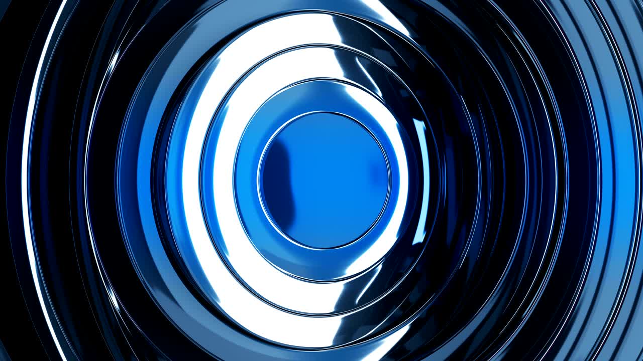 abstractos círculos metálicos reflectantes ondulando fondo sin costuras. hermosa animación en 3d en bucle de anillos de acero girando el patrón. concepto de tecnología.