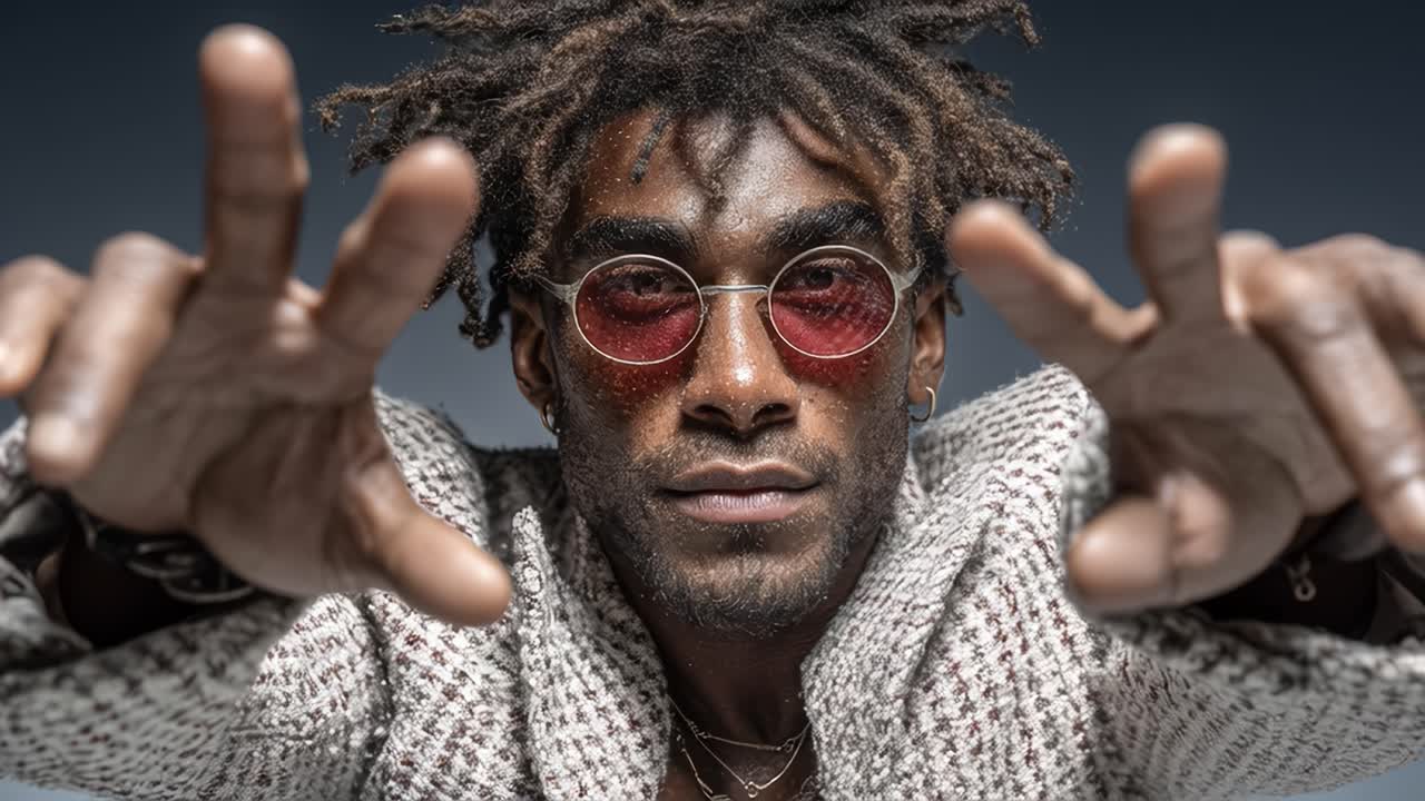 Stylish man reaching out with hands in slow motion