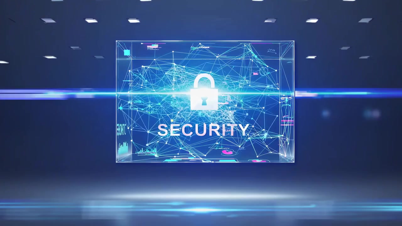 Digital Security Concept with Glowing Padlock and Network Data Visualization