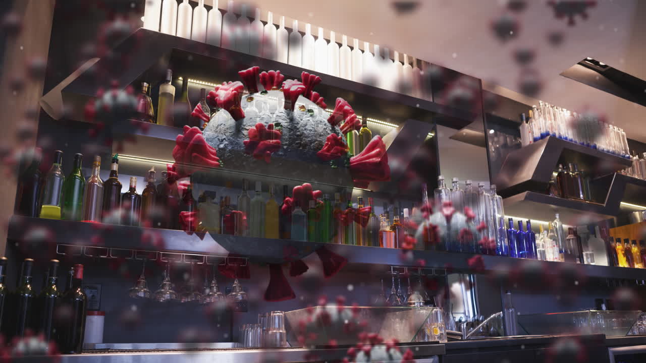 animación de células de covid 19 flotando sobre una barra vacía