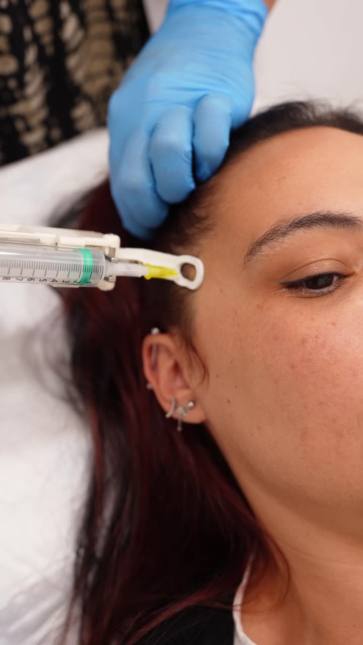 Donna che riceve un'iniezione ai capelli