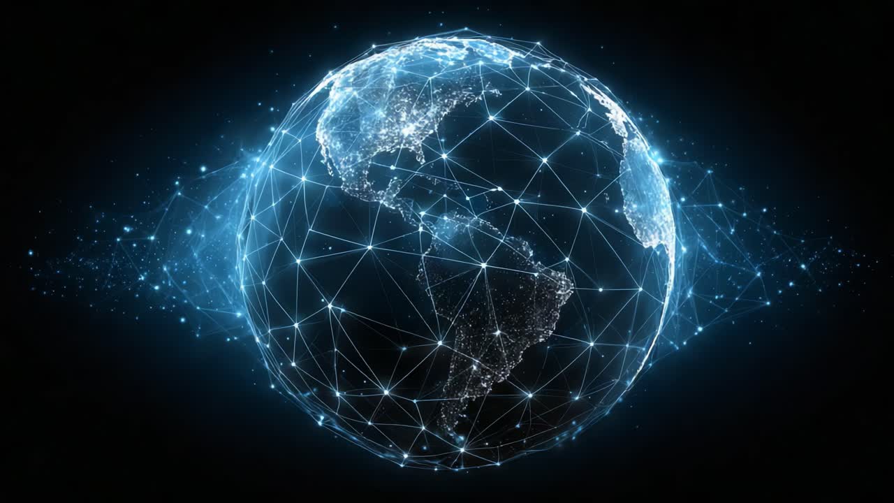 A Stunning Visual Representation of Our Planet Connected Through a Network of Light and Data, Showcasing the Interconnectivity of Global Information Exchange
