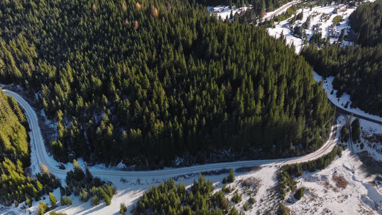 Aerial drone view of a little snow on the Bucegi Mountains, near Brasov, Romania