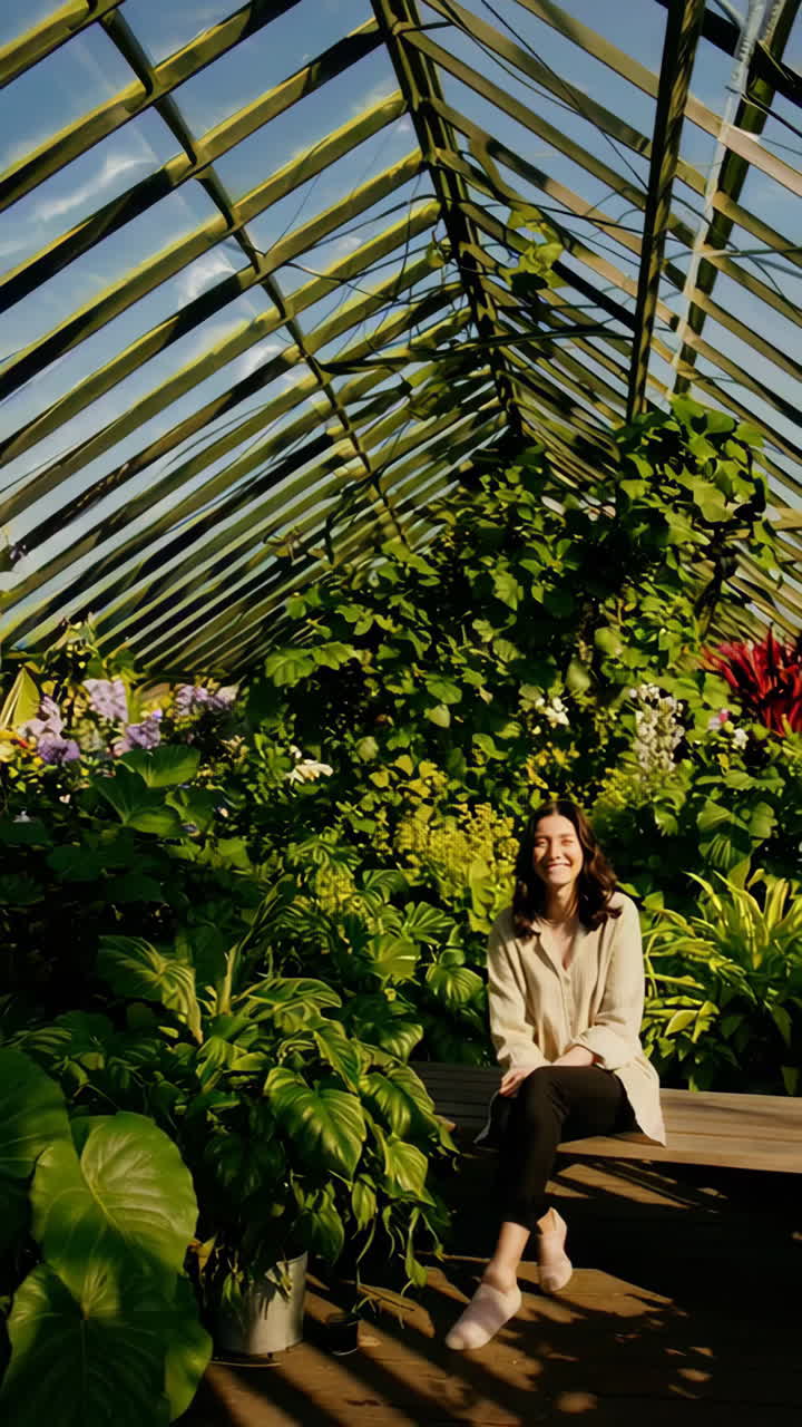 People Enjoying Nature: A Woman in a Greenhouse and a Man in a Field