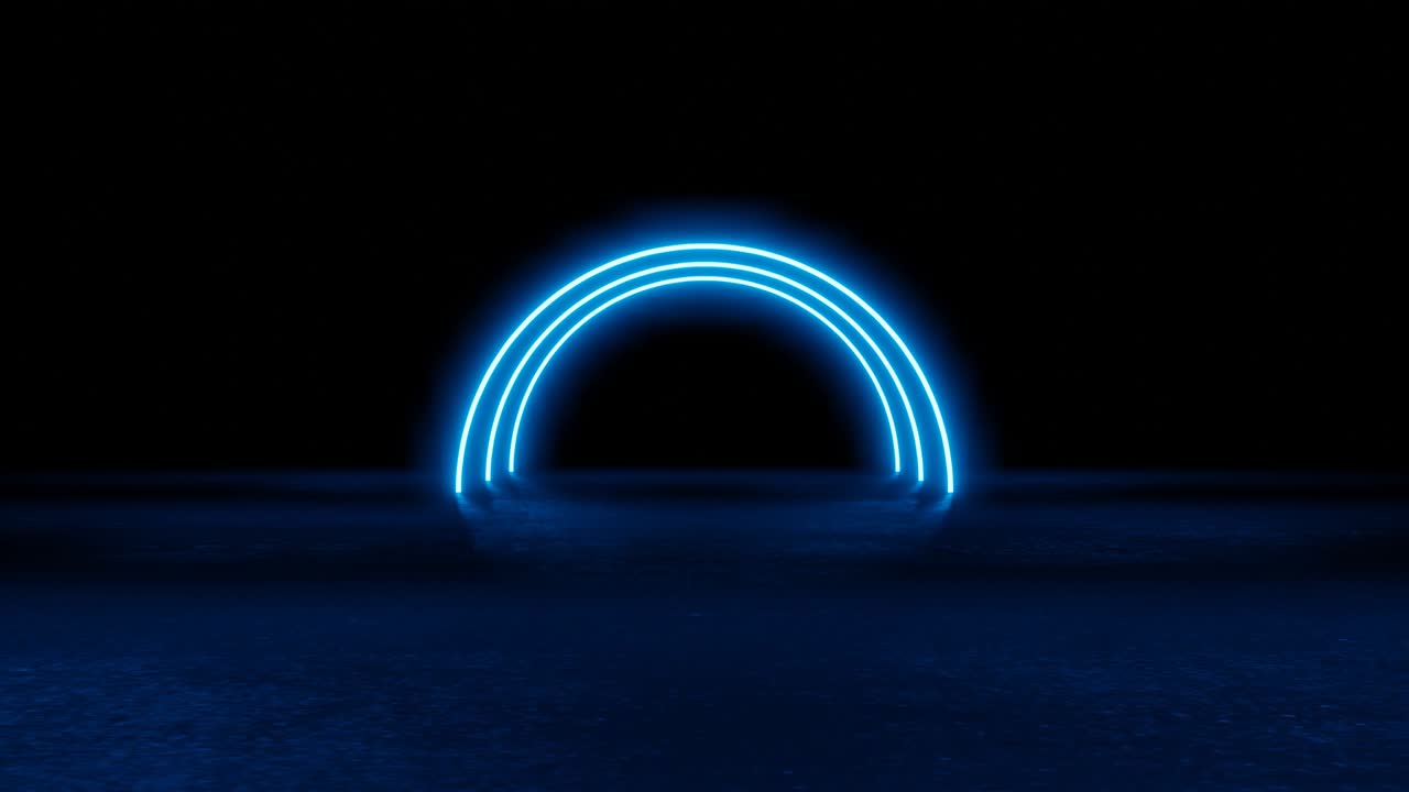 blue neon laser circles with reflection. abstract technology retro background . futuristic glowing motion design . abstract circle neon tunnel with reflection .  3d illustration rendering