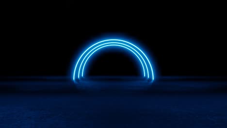blue neon laser circles with reflection. abstract technology retro background . futuristic glowing motion design . abstract circle neon tunnel with reflection .  3d illustration rendering