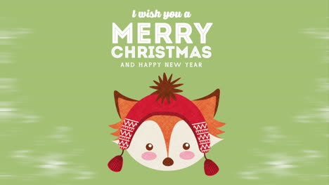 happy merry christmas card with little fox