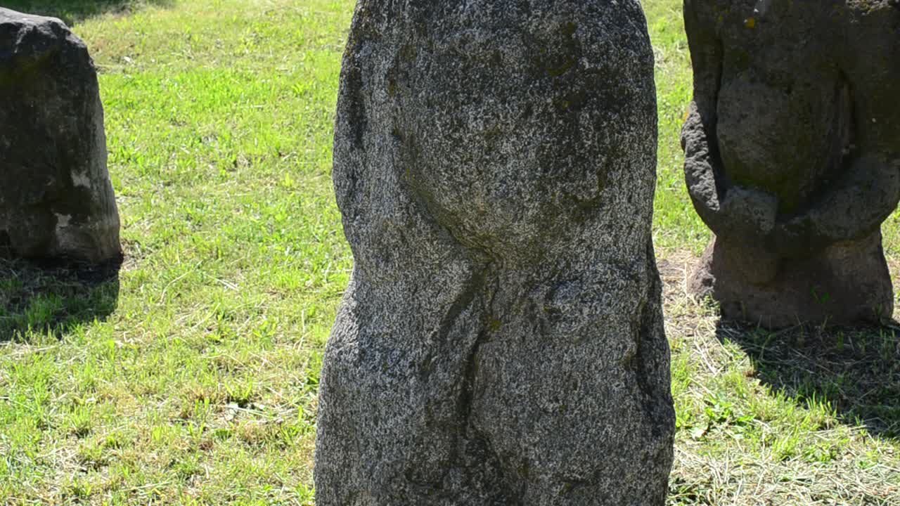 Polovtsiske stenstatuer. Ukraine. Fremstillet i det 9.-13. århundrede. Skulpturerne er lavet af grå sandsten.