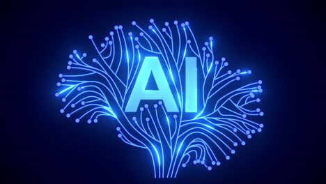 inteligencia artificial de neón, una placa de circuitos en forma de cerebro humano