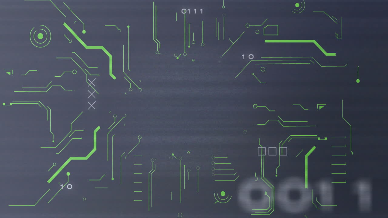 이진 코드와 숫자가 어두운 파란색 배경에서 애니메이션됩니다.