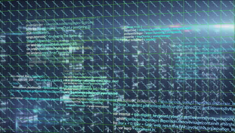 digital code and data processing animation over abstract technological background