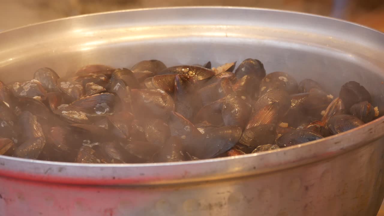 Steamed Mussels in a Metal Bowl