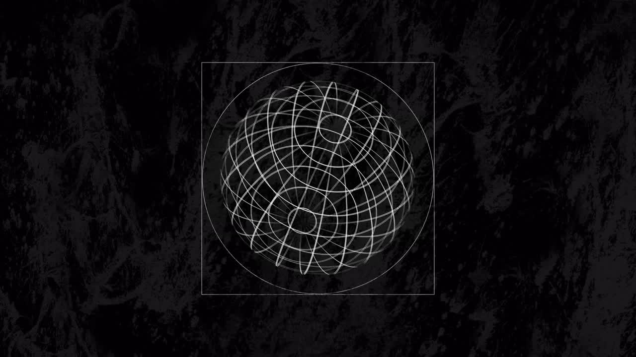 animación digital de formas geométricas abstractas cambiantes sobre un globo giratorio sobre un fondo negro