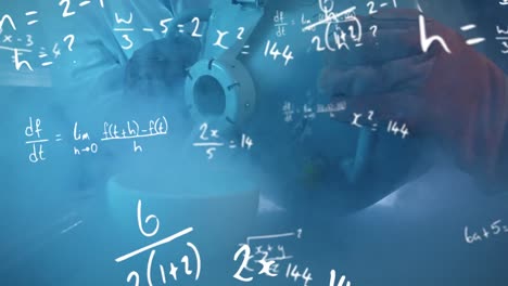 Ecuaciones-Matemáticas-Moviéndose-Contra-Científicos-Que-Trabajan-En-Laboratorio