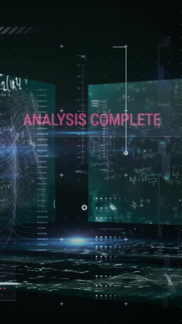 Animation of mathematical equations over data processing on black background