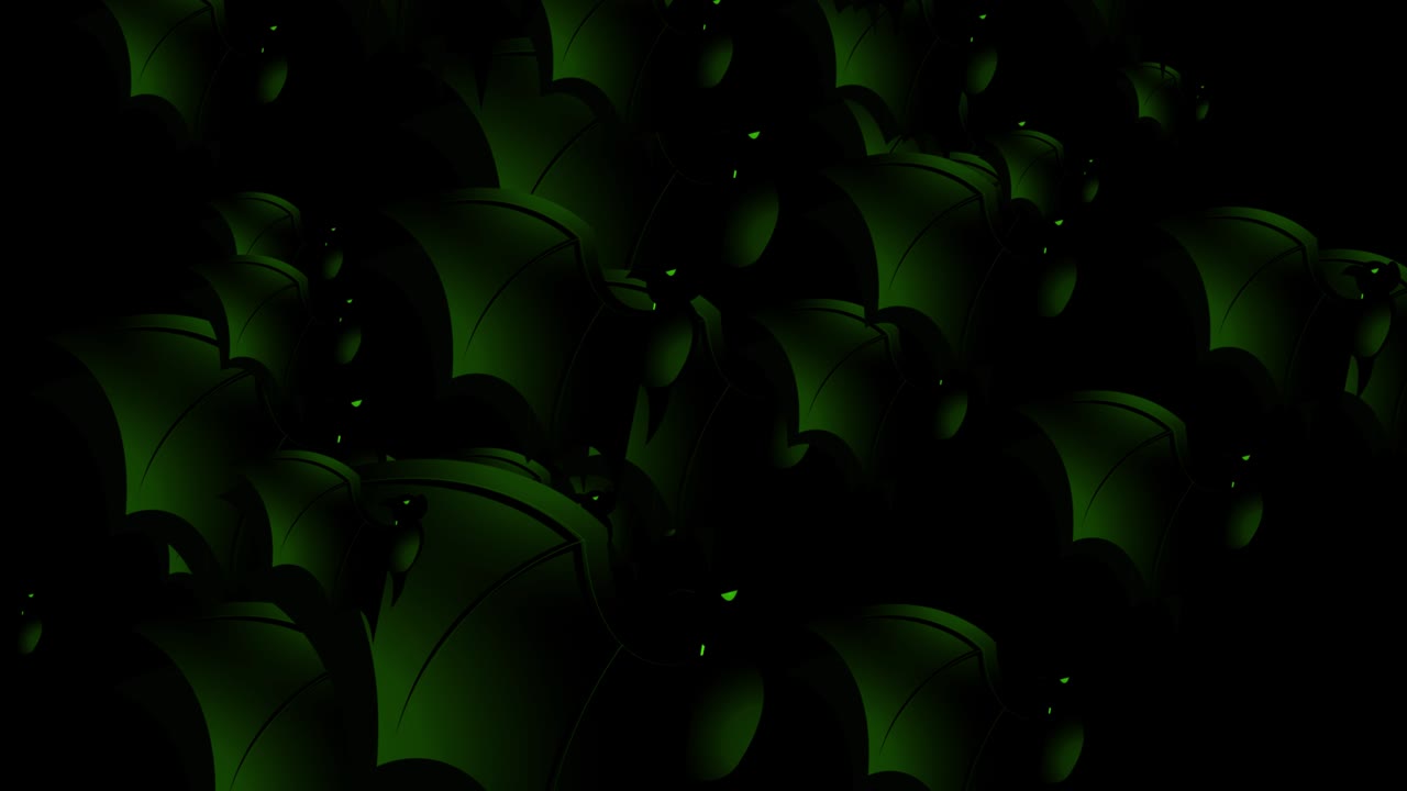 Halloween Bat - Halloween concept - Bats flapping their wings upwards -  Loopable - Hundreds of bat rush upwards - Halloween - Halloween flying bats endless loop - Bat Loopable - Black Background - Green Color - А flock of bats