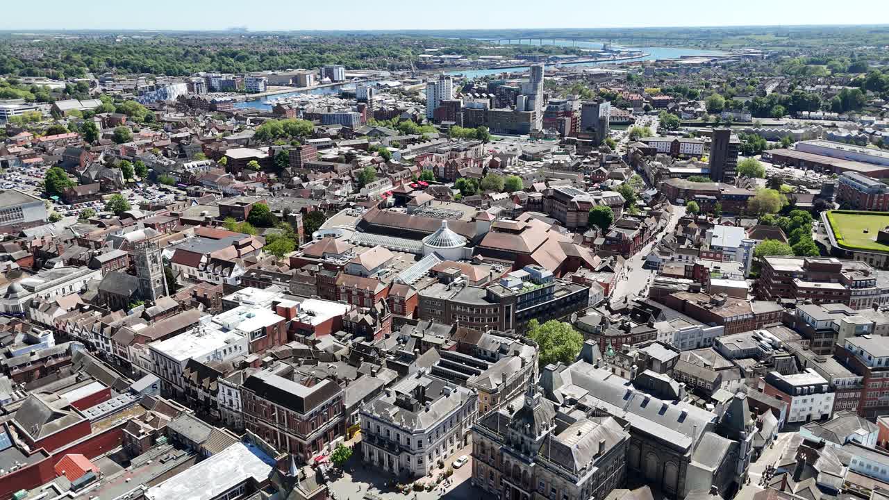 Ipswich Town centre UK Panning drone aerial