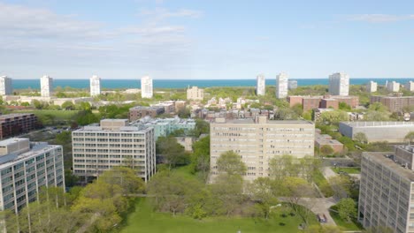 Aerial-View-of-College-Dorm-Buildings,-Campus-on-Summer-Day