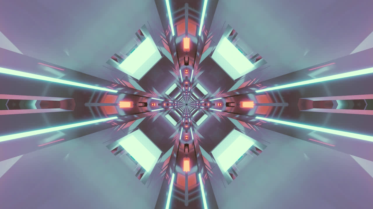 This visual presents a captivating tunnel animation with vibrant lights and smooth transitions, ideal for creating an immersive screensaver experience. The consistent motion adds depth