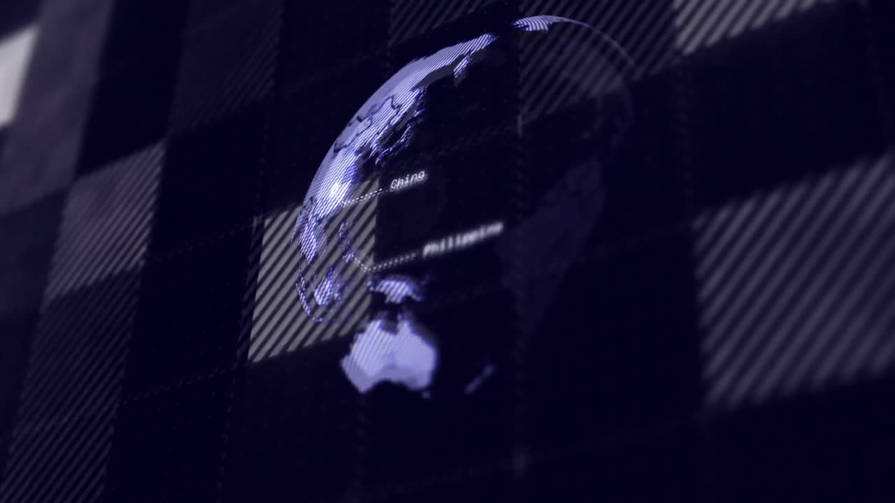 Animation of globe over data processing on dark background