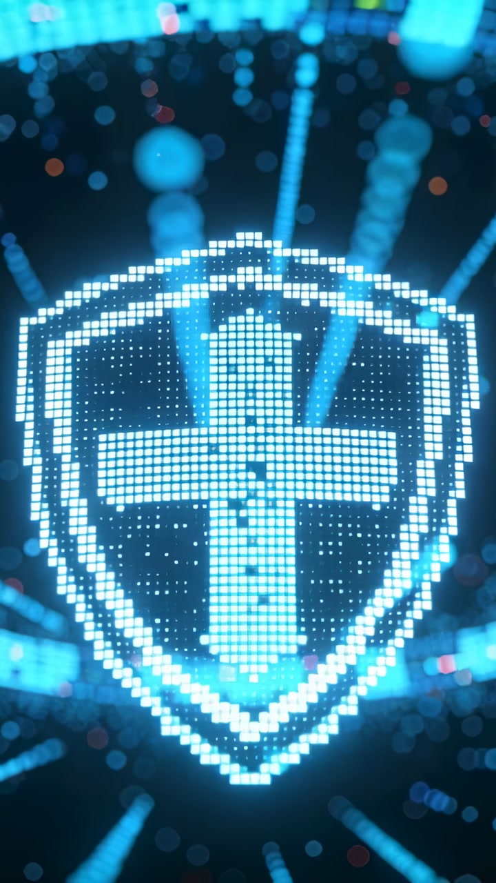 Vertical video: Rising intensity, activating pixel shield, pulsing and defining cross in data field