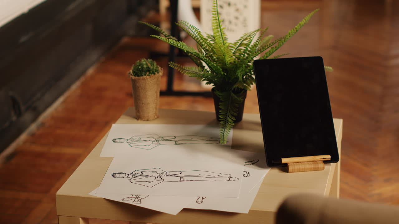 Sewing shop with clothes sketches