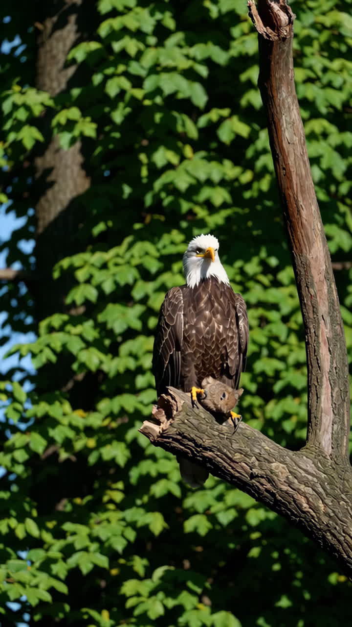 Bald Eagle with Prey on Branch