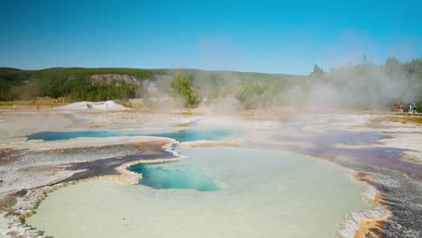 vibrant thermal pools steaming in a geothermal landscape