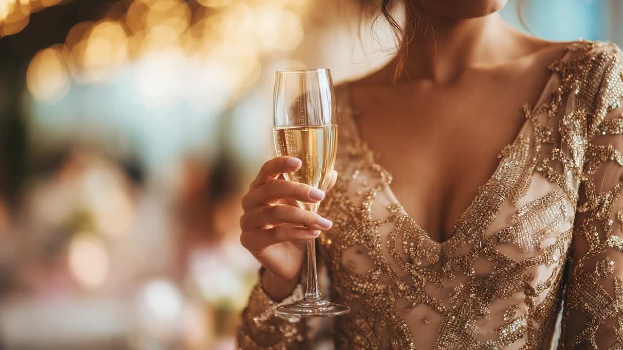 Elegant woman holding champagne glass at a festive celebration