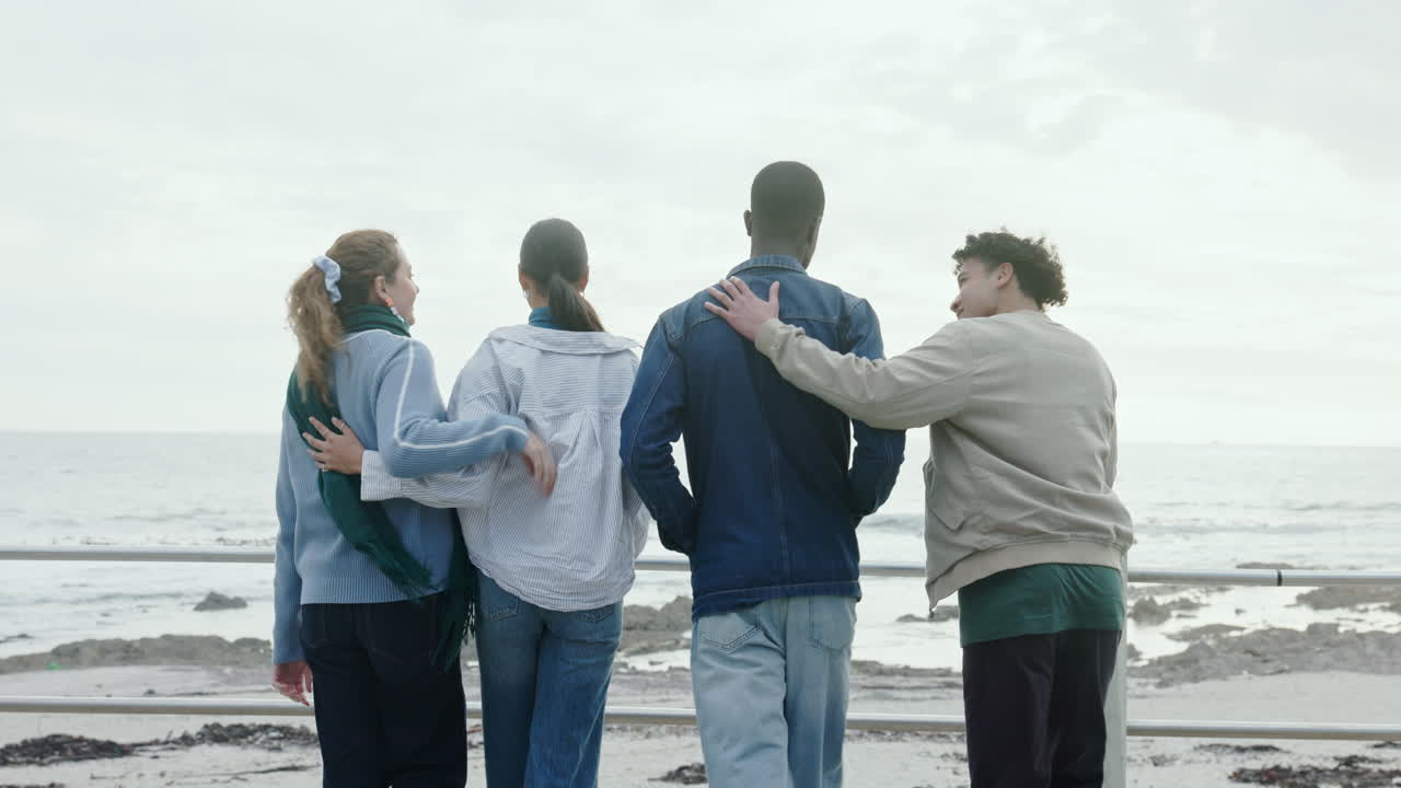 Group of Friends Enjoying Beach View