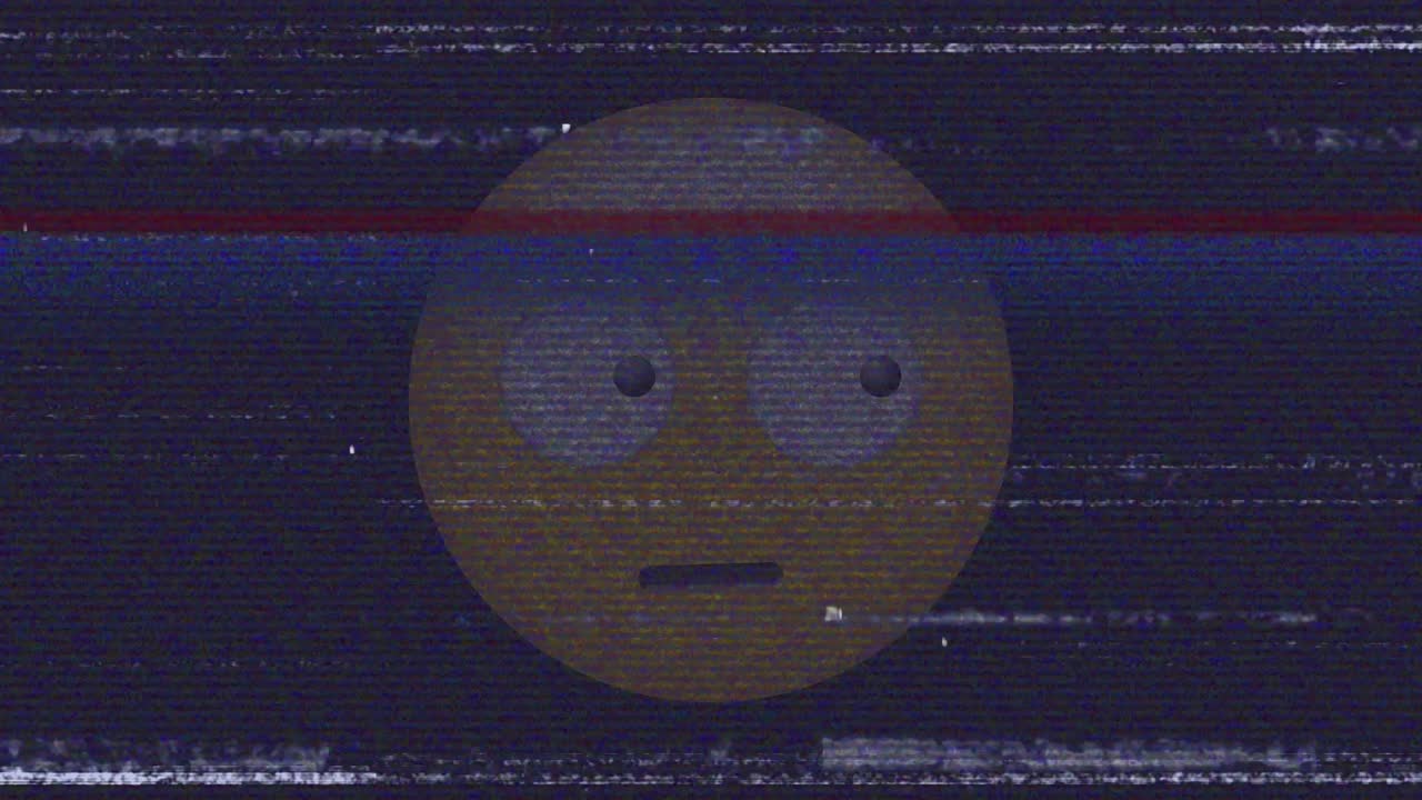 animación del icono de emoji asustado sobre los ruidos en la pantalla