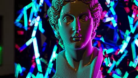 busto antiguo con luces de neón