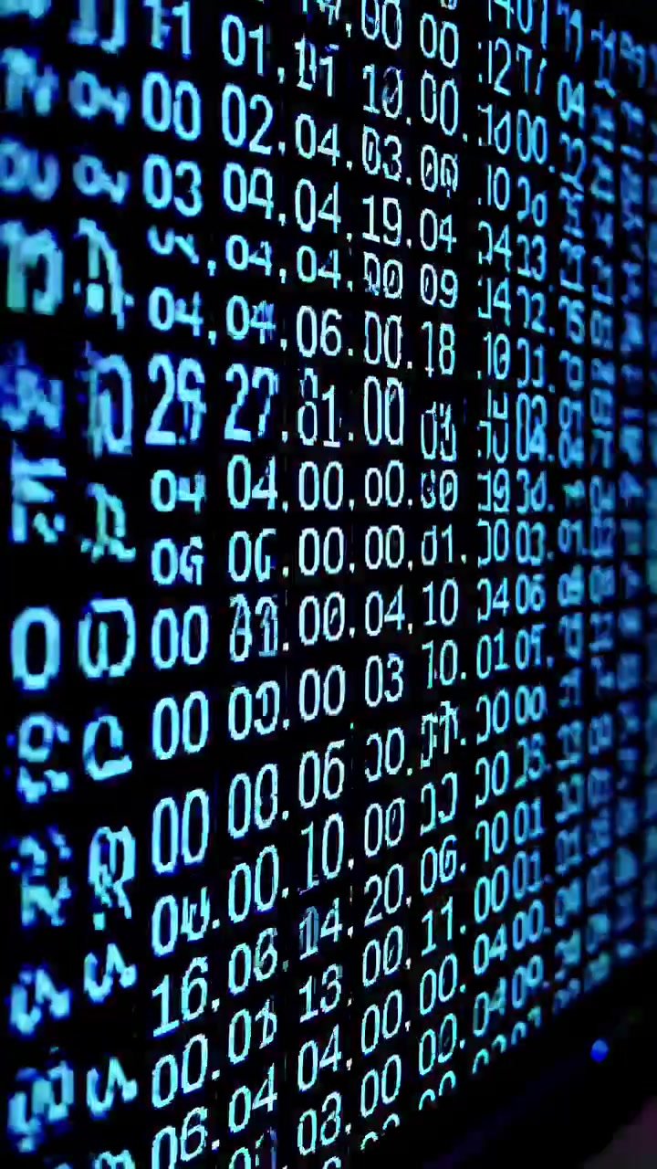 Scrolling Digital Code and Numbers on a Futuristic Screen