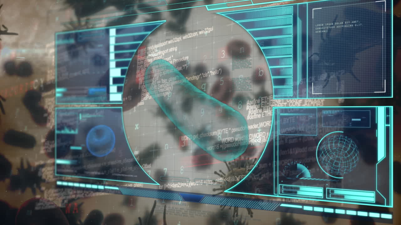 코로나 19 세포에 대한 세포 및 의료 데이터 처리 애니메이션