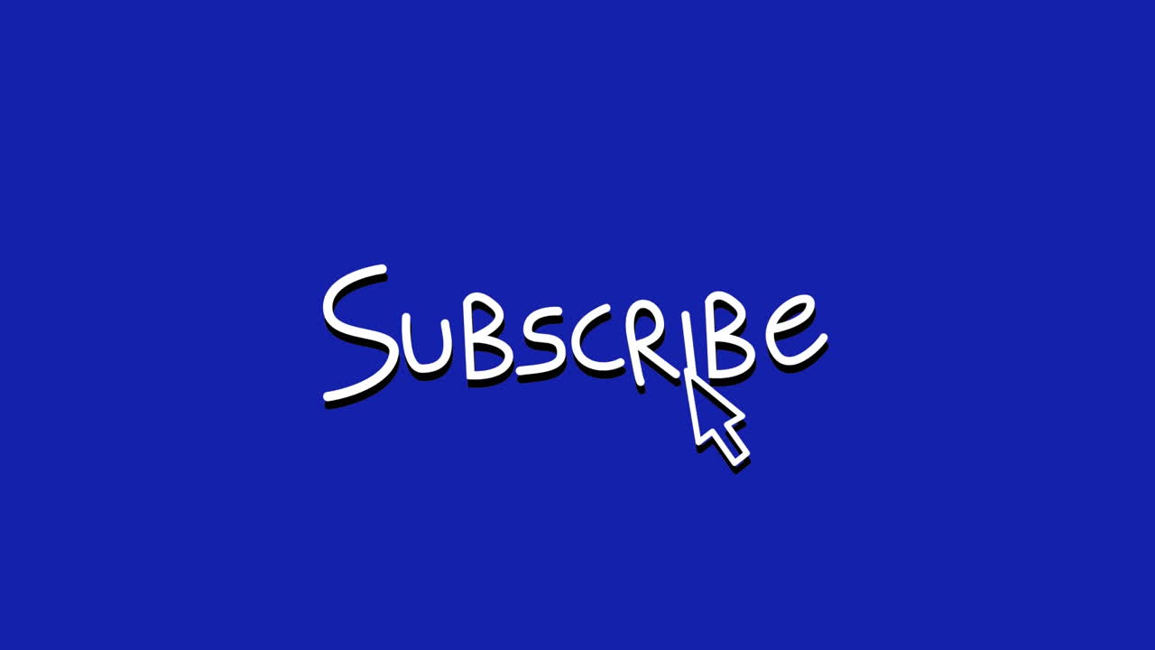 Animation of white word Subscribe, flickering on blue background with a pointer